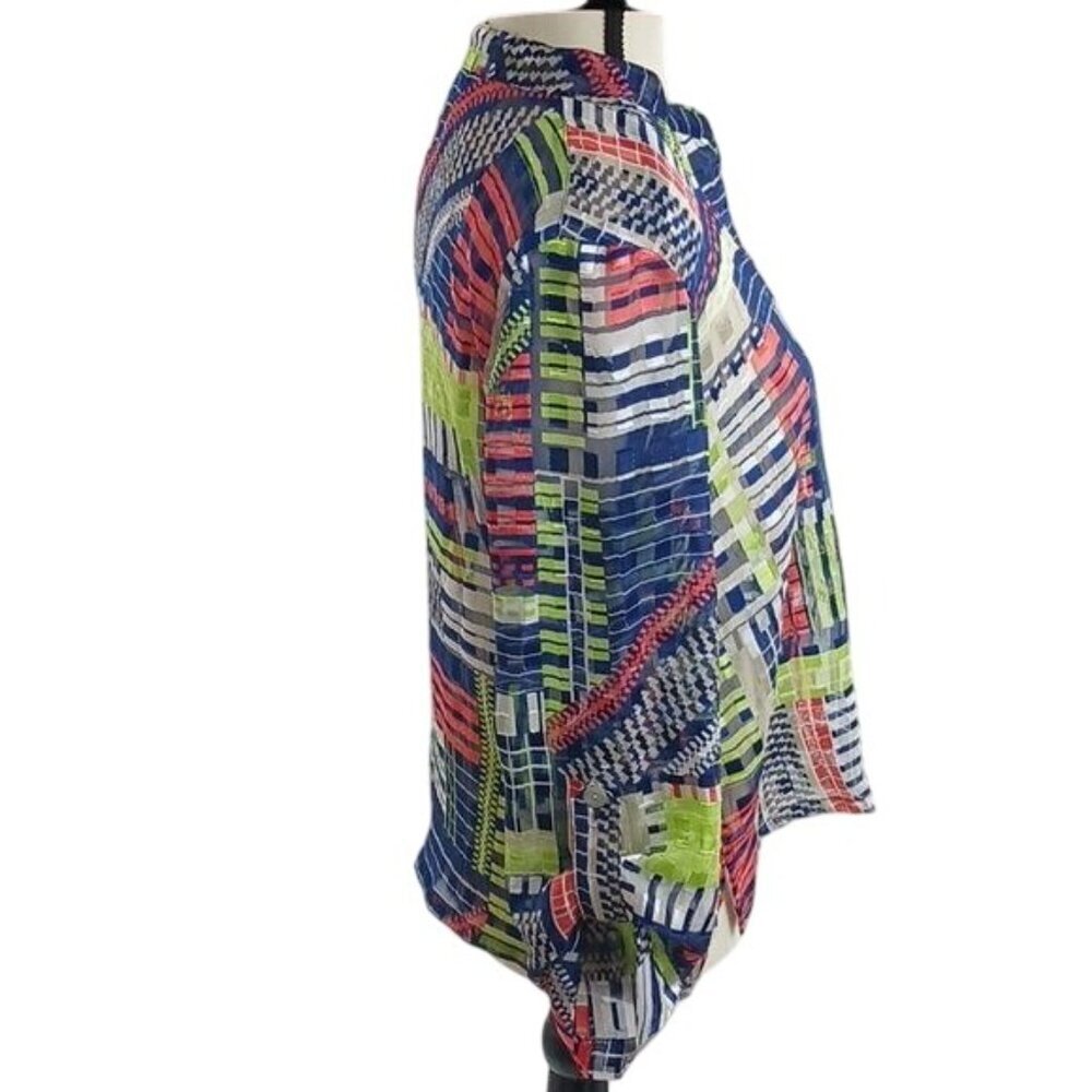 Ruby Rd Women 10P Multicolor Patchwork Blouse Button Front Top - Picture 4 of 7